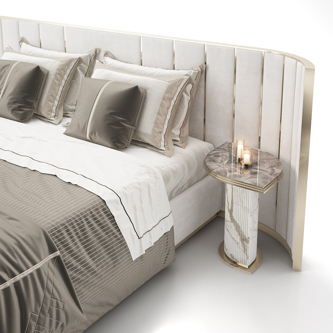 Bed with a tufted headboard