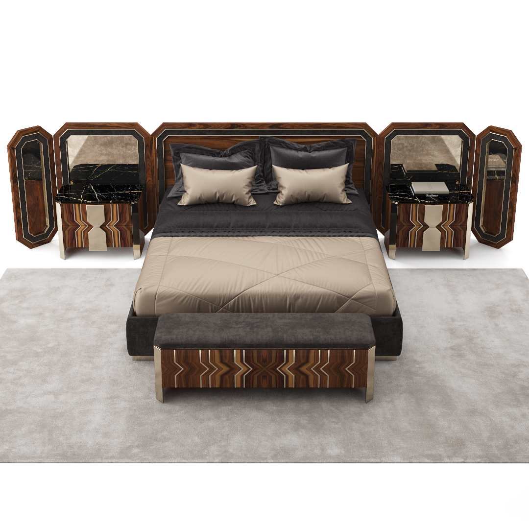Designer bed with a transforming soft headboard